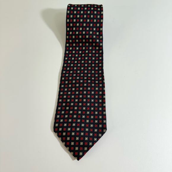 BALLY Italian Neck Tie Mens 60" Classic Silk Red Blue Geometric Fashion Italy - Picture 2 of 6